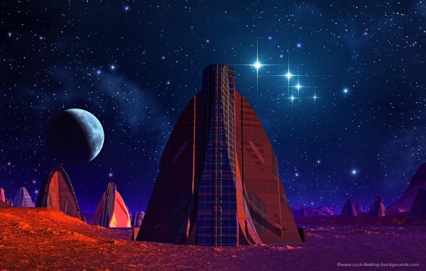 Инопланетный город ночью