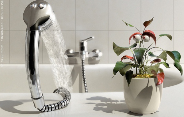 Цветок и душ с глазами