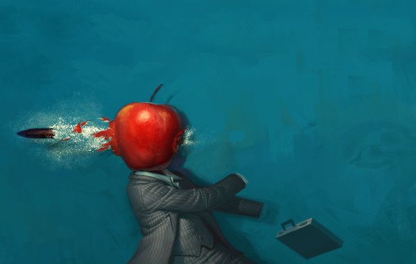 Пуля вылетает из яблока