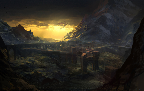 Дракон на фоне неба в игре Ведьмак