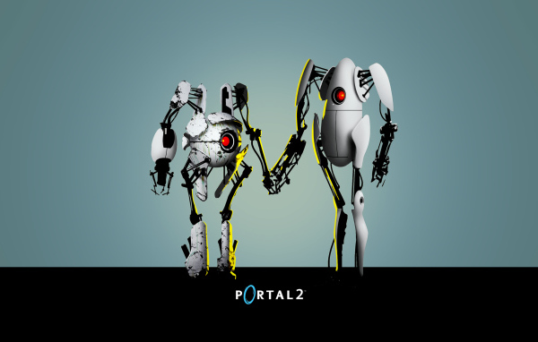 Two robots from the Portal 2