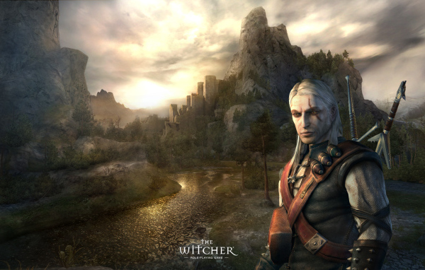 Ведьмак на фоне гор