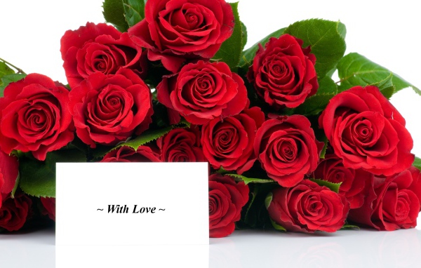 Красные розы на 8 марта с открыткой
