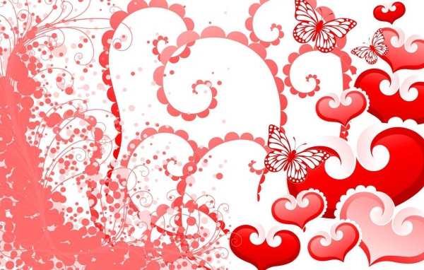 Бабочки и сердца на День Святого Валентина 14 февраля