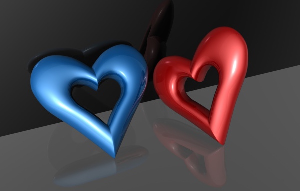 Синий и красный сердечки