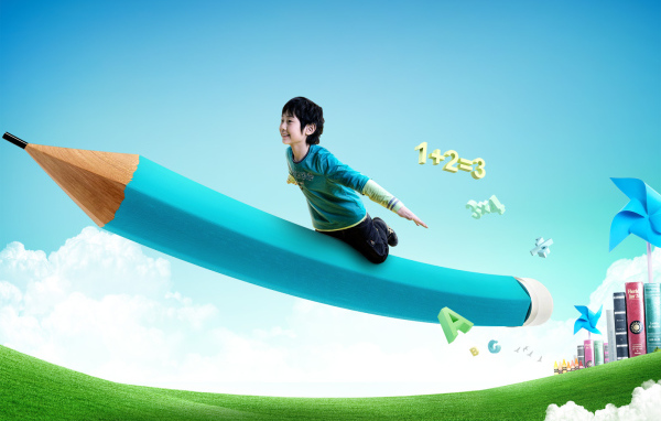 Школьник на карандаше в День знаний 1 сентября