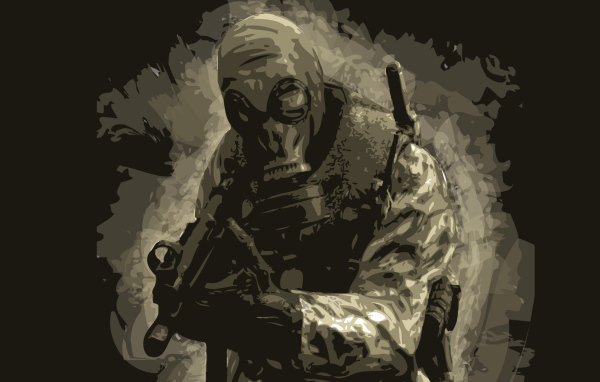 Солдат в противогазе