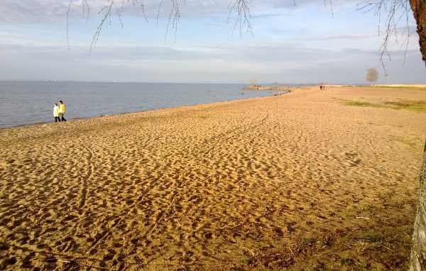 Красивый вид на золотой пляж