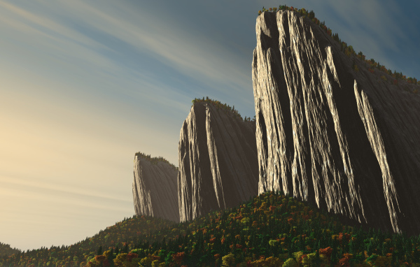 Скалы освещенные закатом