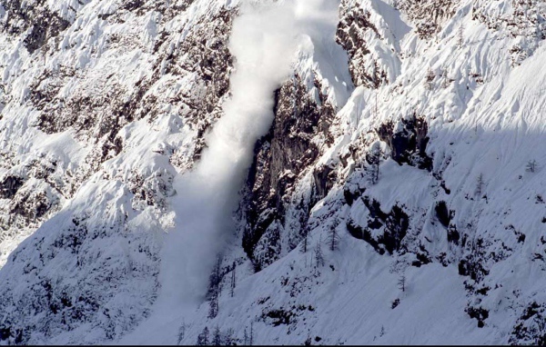 Сход лавины в горах