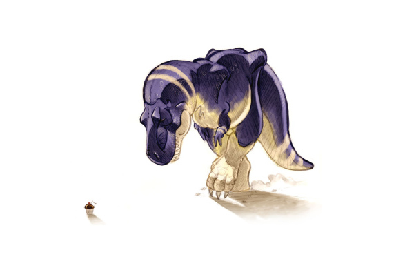 Динозавр у корзины