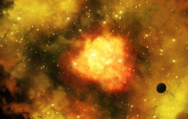 Планета на фоне туманности