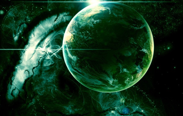 Зеленая планета в космосе