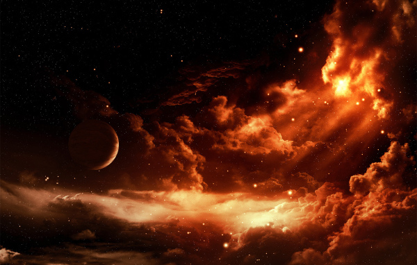 Луна и звезды в облаках