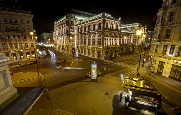 Ночные огни в городе Вена, Австрия