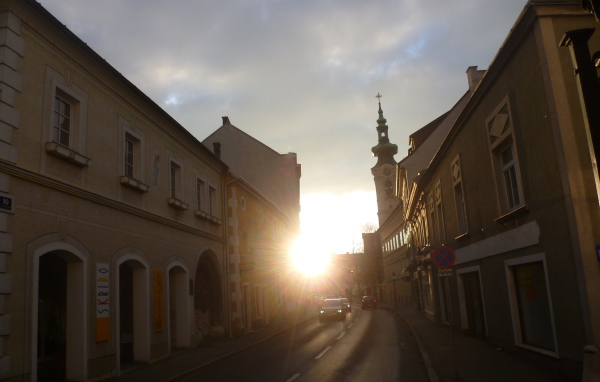 Закат в городе Гайнберг, Австрия