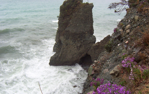 Скала у берега на курорте Челле Лигуре, Италия