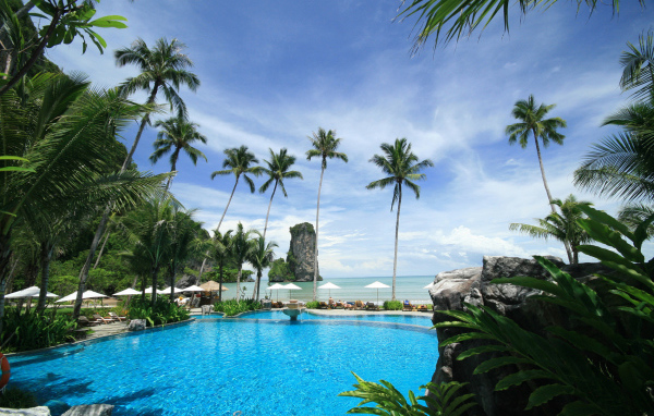 Бассейн в окружении пальм в Пхукете, Таиланд