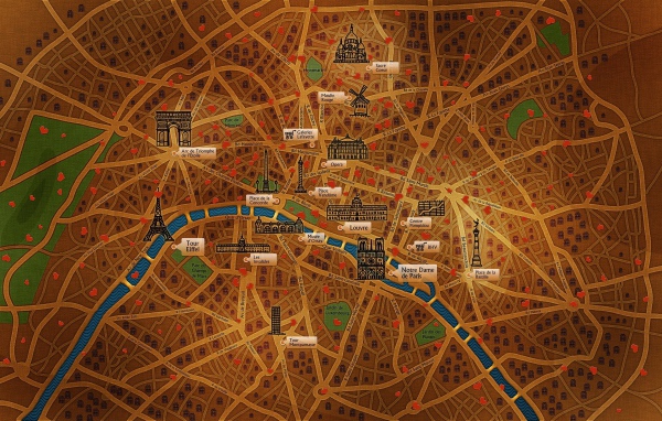Большая карта достопримечательностей Парижа