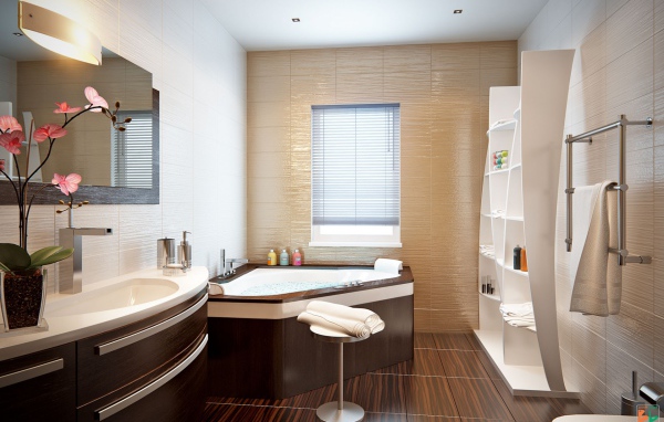 Коричневое джакузи в ванной