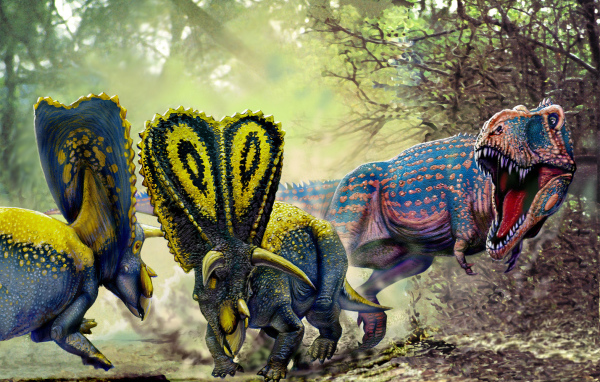 Красочные динозавры в бою