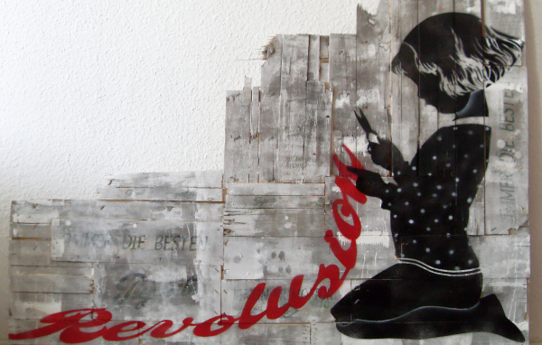 Граффити, девочка с ножницами