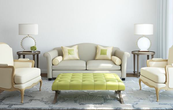 Серо белый тон гостиной