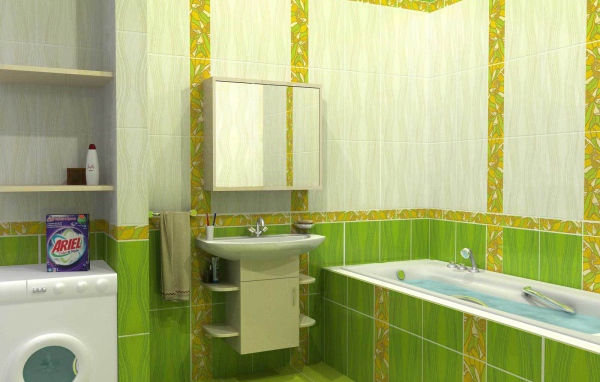 Зеленый и белый кафель в ванной
