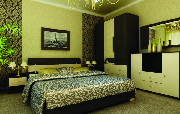 Зеленые обои в спальне