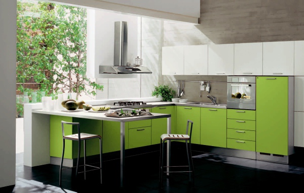 Зелень за окном в кухне