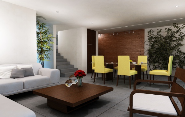 Светло желтые стулья в столовой