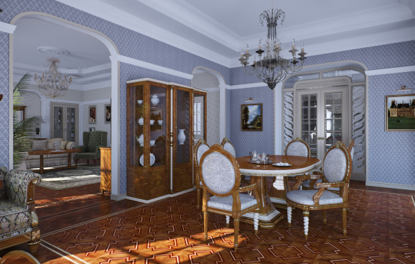 Паркет на полу в столовой