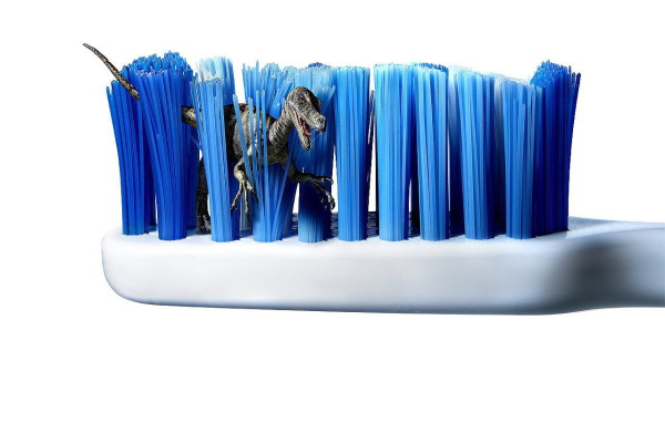 Динозавр в зубной щетке