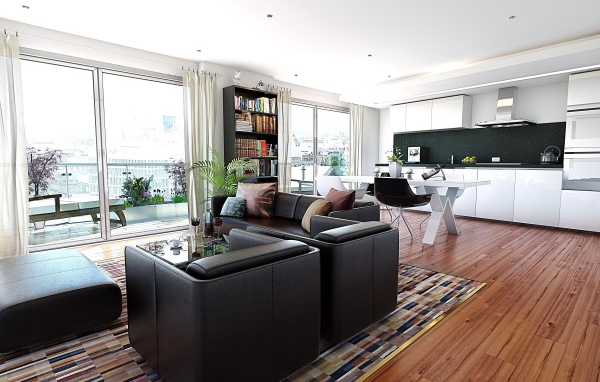 Интерьер комнаты с кухней