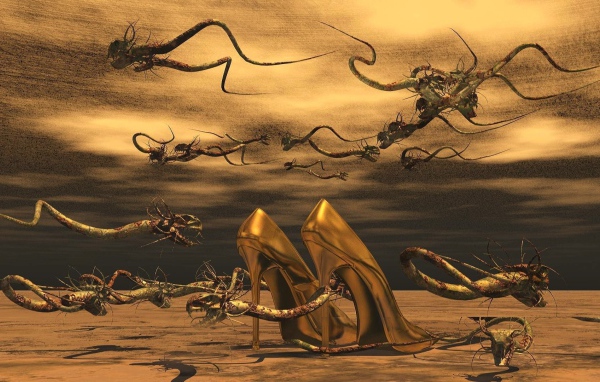 Золотые женские туфли на шпильках