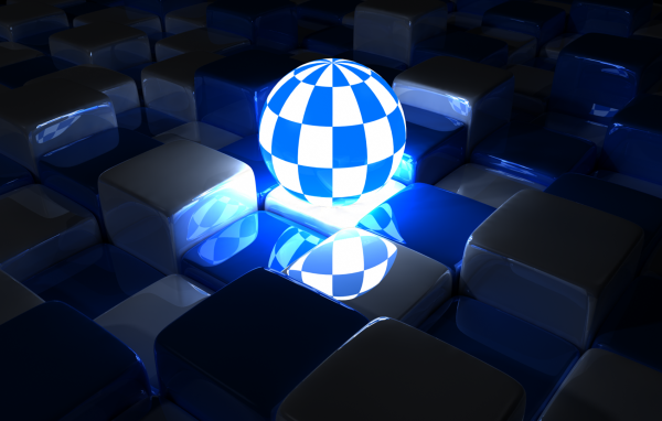 Светящийся шар среди кубов