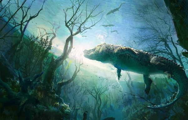 Крокодил в воде реки