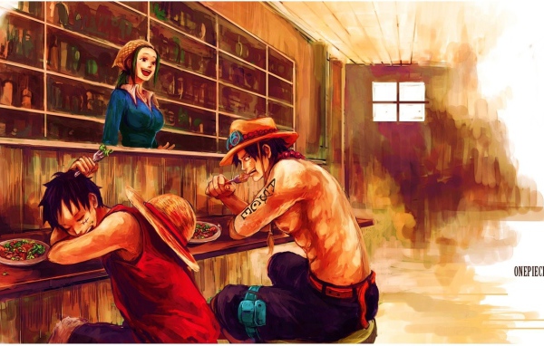 Герои аниме Большой куш в баре