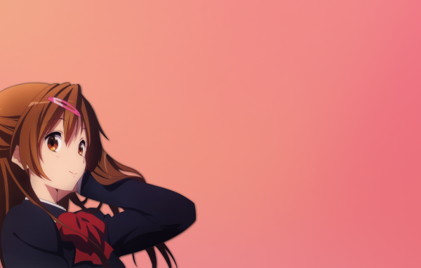 Аниме девушка Нибутани Шинка, розовый фон