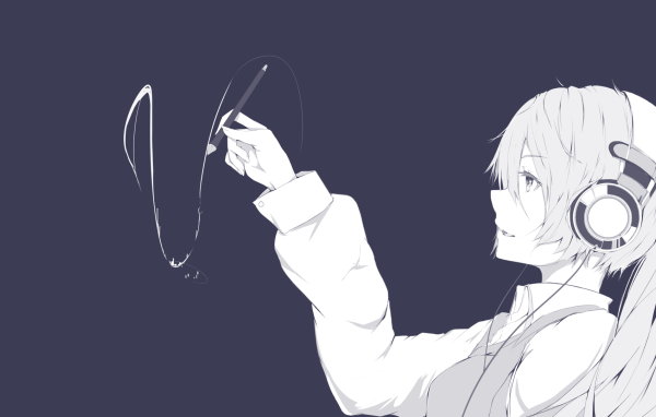 Девушка аниме рисует в воздухе