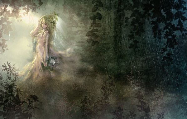 Аниме девушка под дождем