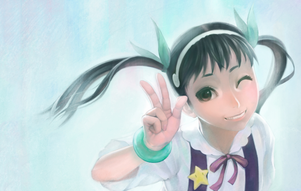 Девушка аниме подмигивает