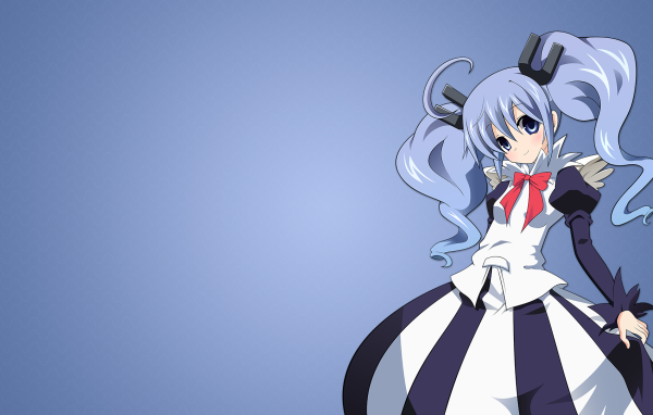 Девушка аниме с голубыми волосами на голубом фоне