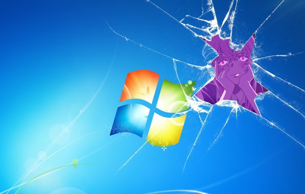 За разбитым экраном девушка аниме