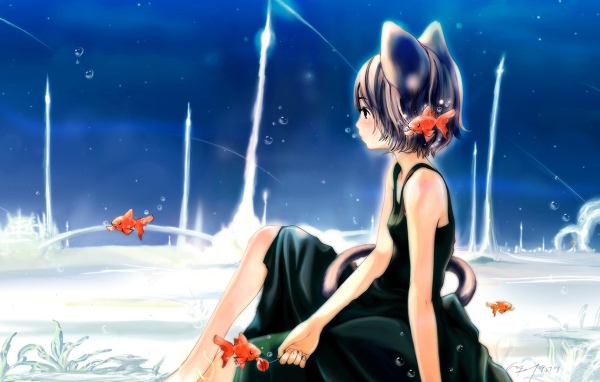 Девушка кошка в подводном мире, аниме