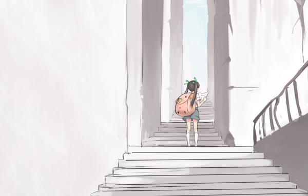 Девушка идет по лестнице аниме