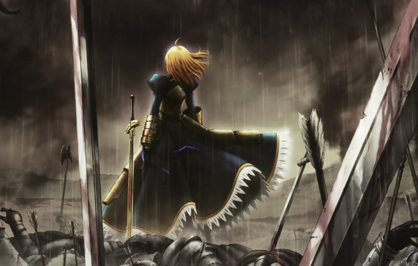 Девушка на поле боя в аниме Fate-Zero