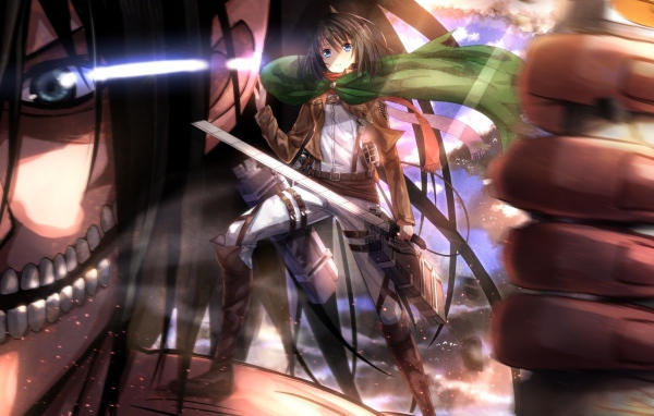 Девушка с катаной в аниме Shingeki no Kyojin
