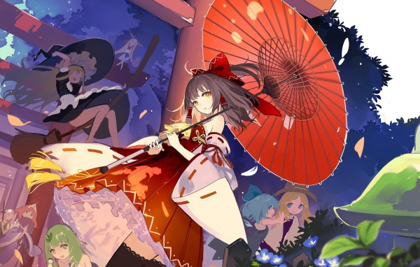 Девочка с зонтом в аниме Saigyouji Yuyuko