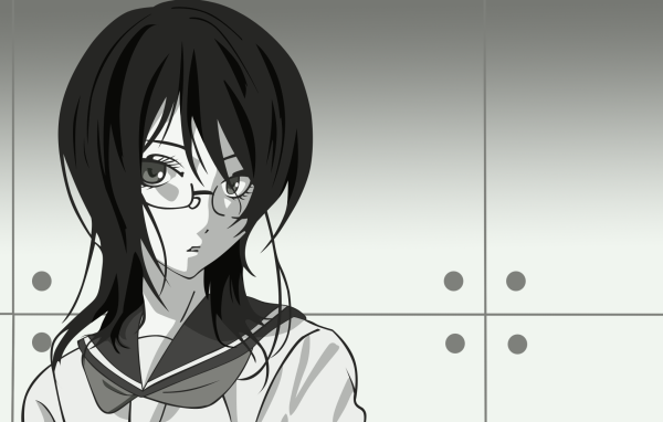 Девушка в очках в аниме Sayonara Zetsubou Sensei